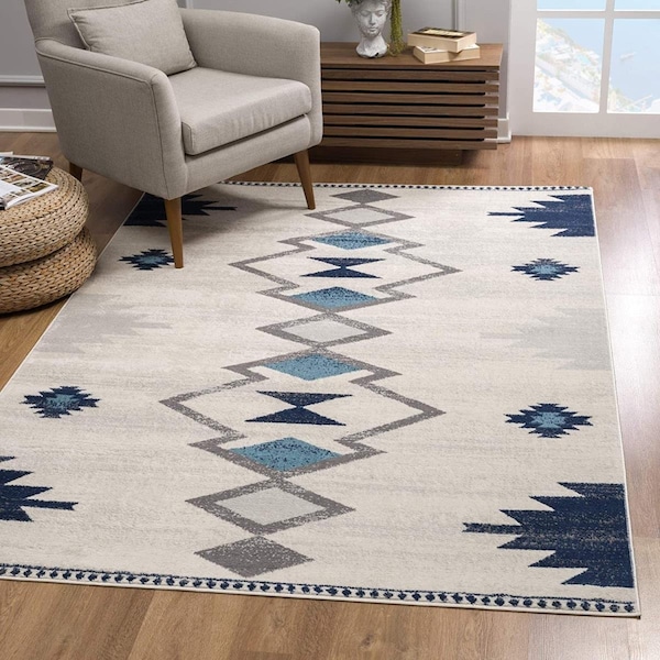 Palacedesigns 5 x 8 ft. Navy & Ivory Tribal Pattern Area Rug PA3670150 - main